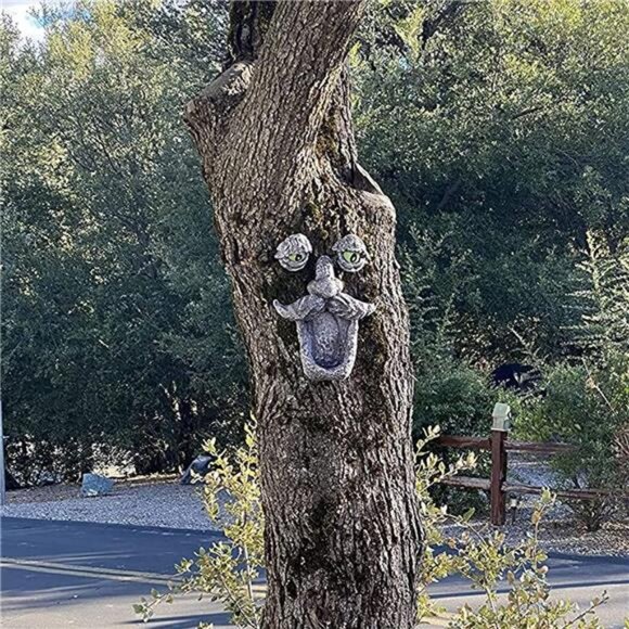 Tree Faces Bird Feeder,Tree Faces Decor Outdoor,Old Man with Glowing Eyes in - Picture 6 of 7